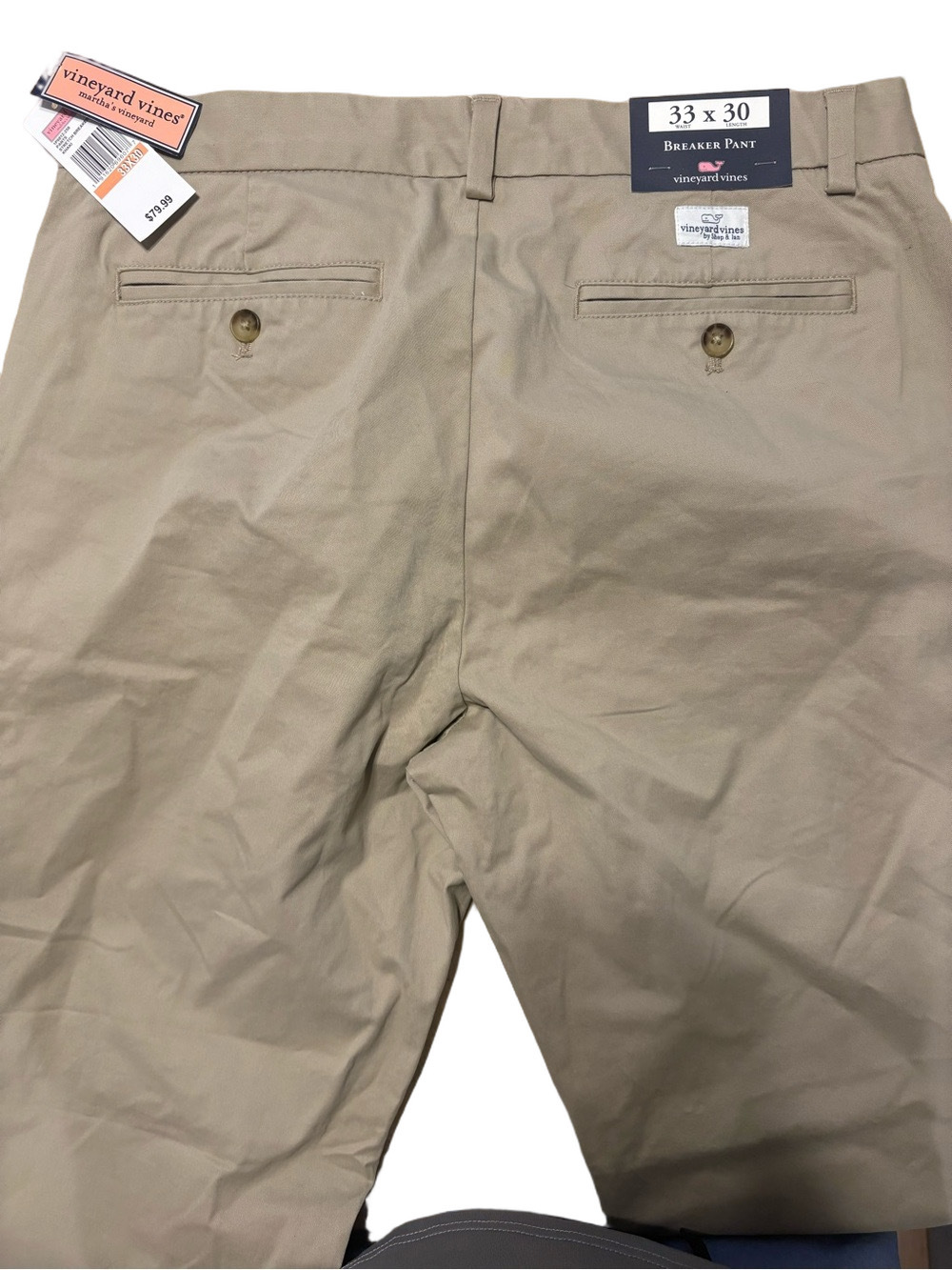 NWT Vineyard Vines Mens 33x30 Breaker Pant Khaki Chino Pants Beige Stretch NWT - Picture 4 of 6